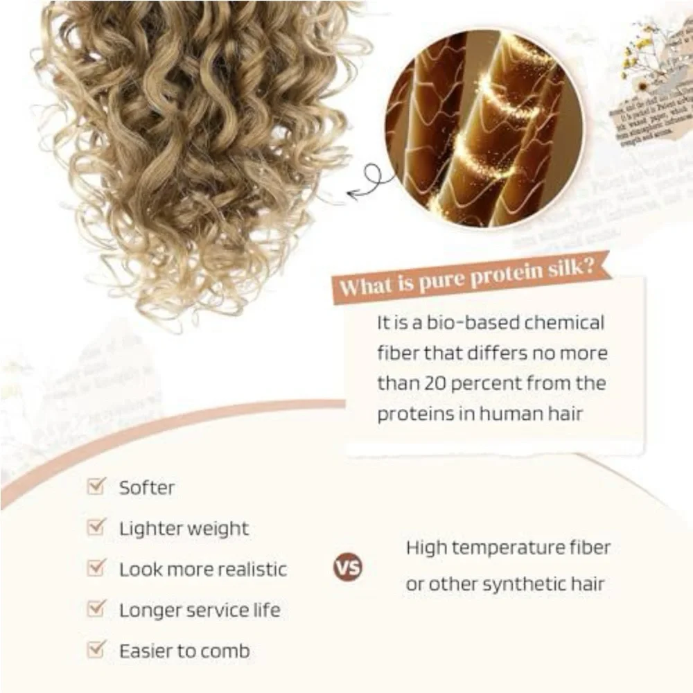 Blonde Curly Clip-In Ponytail Extension - Natural Blonde - Picture 3 of 5